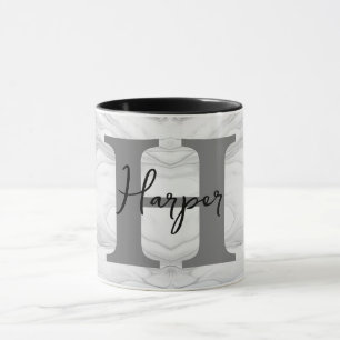 Taza Letra H de monograma de mármol moderno y clásico