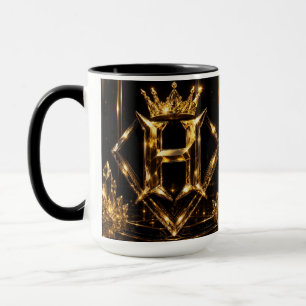 Taza Letra H dorada de lujo corona diamante monograma