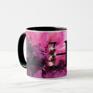 Taza Letra H Monograma de Mármol Rosa y Púrpura