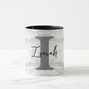 Taza Letra I de monograma de mármol moderno y clásico