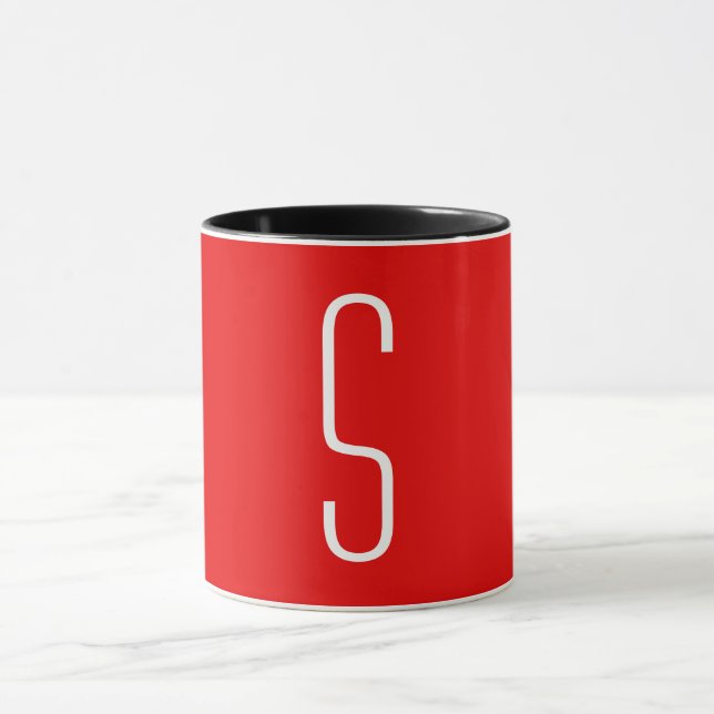 Taza Letra inicial monograma blanco rojo moderno negro (Centro)