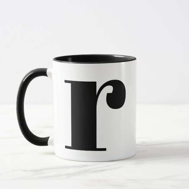 Taza Letra inicial monograma moderna r negro y blanco (Izquierda)