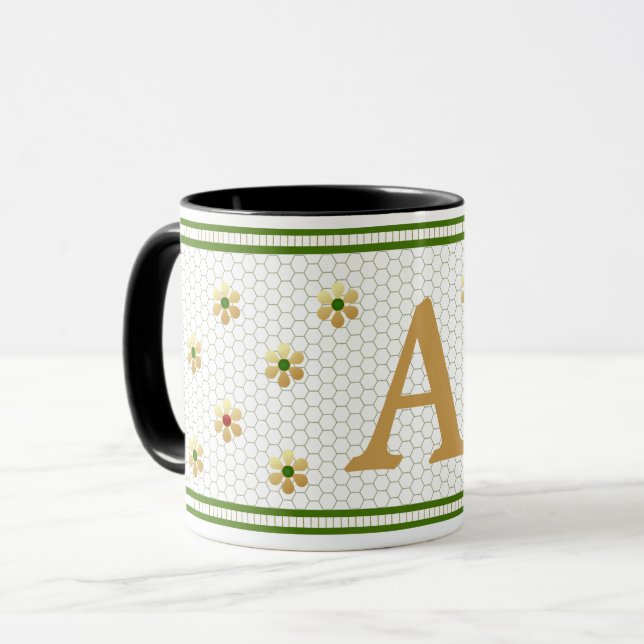 Taza Letra inicial personalizado | Moda Gold Daisy Hone (Anverso izquierdo)