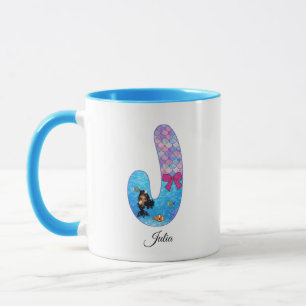 Taza Letra J de alfabeto de sirena personalizada