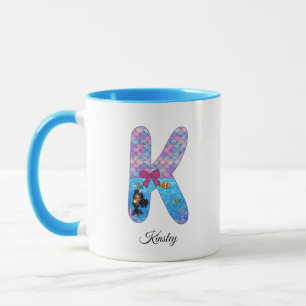 Taza Letra K de alfabeto de sirena personalizada