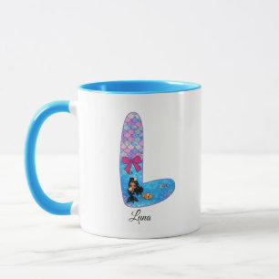 Taza Letra L de alfabeto de sirena personalizada