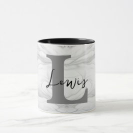 Taza Letra L de monograma de mármol moderno y clásico