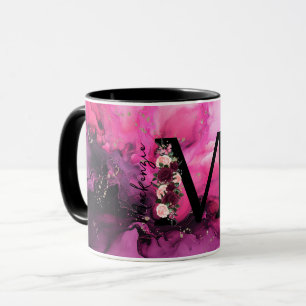Taza Letra M Monograma de Mármol Rosa y Púrpura