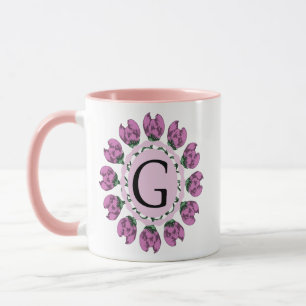 Taza Letra mayúscula G monograma floral