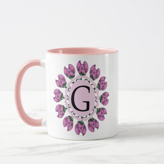 Taza Letra mayúscula G monograma floral (Izquierda)