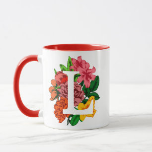 Taza Letra mayúscula L monograma floral