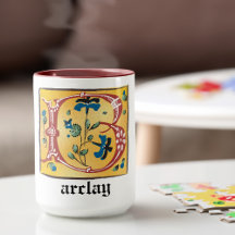 Letra medieval floral iluminada B Monograma Mug
