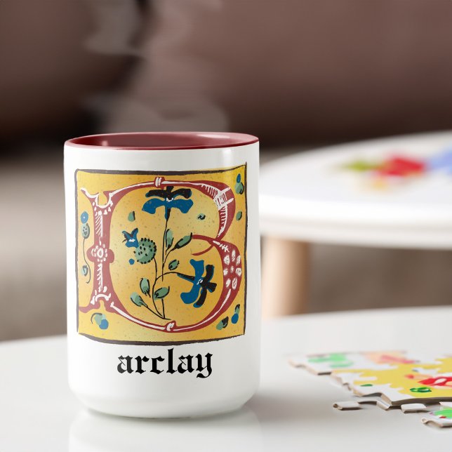 Taza Letra medieval floral iluminada B Monograma Mug (Subido por el creador)