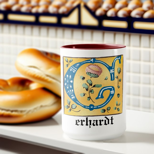 Taza Letra medieval floral iluminada G Monograma Mug (Subido por el creador)