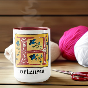 Taza Letra medieval floral iluminada H Monograma Mug