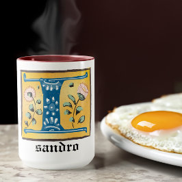 Taza Letra medieval floral iluminada I monograma mug
