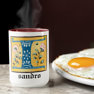Taza Letra medieval floral iluminada I monograma mug