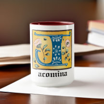 Letra medieval floral iluminada J Monograma Mug
