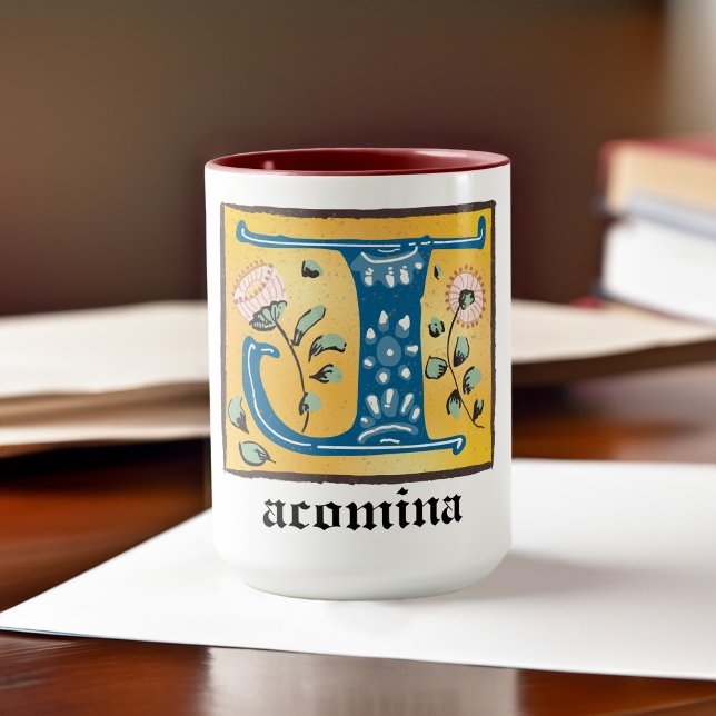 Taza Letra medieval floral iluminada J Monograma Mug (Subido por el creador)