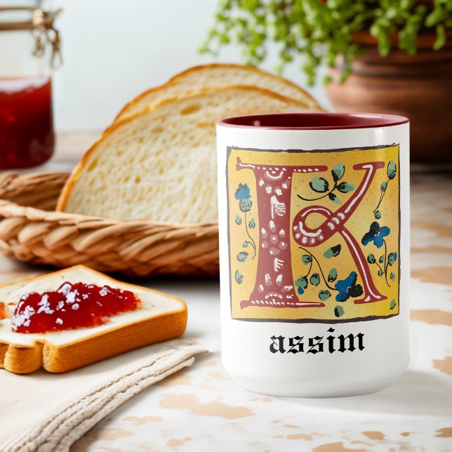 Taza Letra medieval floral iluminada K Monograma Mug (Subido por el creador)