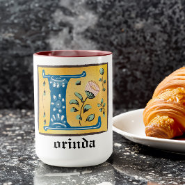 Taza Letra medieval floral iluminada L Monograma Mug
