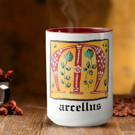 Taza Letra medieval floral iluminada M Monograma Mug