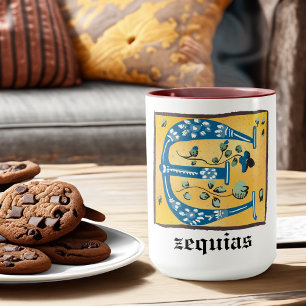 Taza Letra medieval floral iluminada monograma E