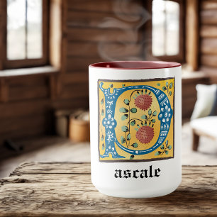 Taza Letra medieval floral iluminada P Monograma Mug