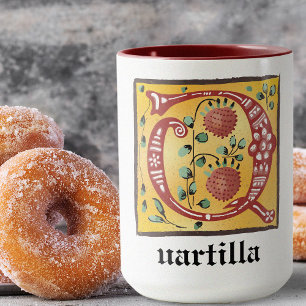 Taza Letra medieval floral iluminada Q Monograma Mug