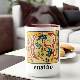 Taza Letra medieval floral iluminada R Monograma Mug