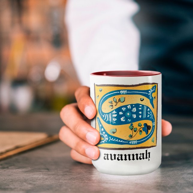 Taza Letra medieval floral iluminada S Monograma Mug (Subido por el creador)