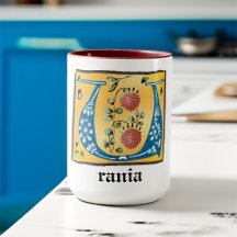 Letra medieval floral iluminada U Monograma Mug