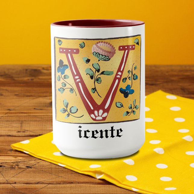 Taza Letra medieval floral iluminada V Monograma Mug (Subido por el creador)