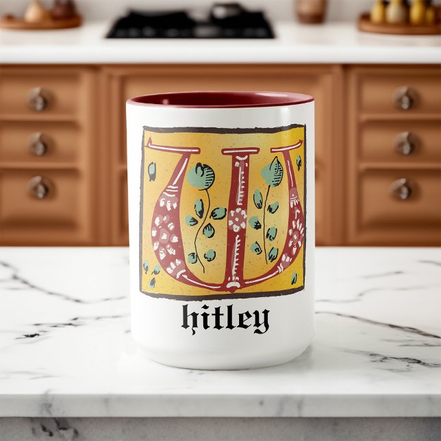 Taza Letra medieval floral iluminada W Monograma Mug (Subido por el creador)