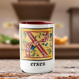 Taza Letra medieval floral iluminada X monograma Mug