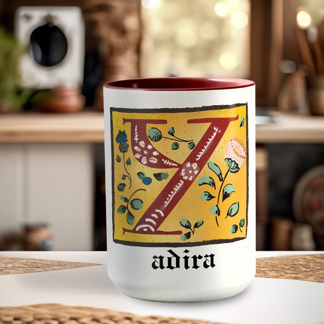 Taza Letra medieval floral iluminada y monograma mug (Subido por el creador)
