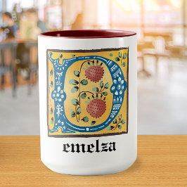 Taza Letra medieval floral luminosa monograma D