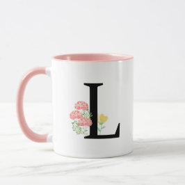 Taza Letra monograma L Rosas acuarelas Spray floral