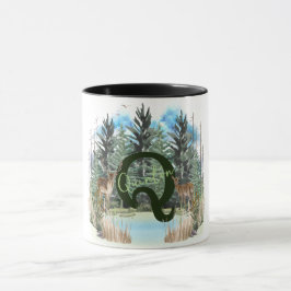 Taza Letra monograma personalizada del ciervo acuarela