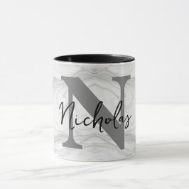 Taza Letra N de Monograma de Mármol Moderno y Clásico
