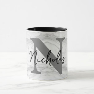 Taza Letra N de Monograma de Mármol Moderno y Clásico