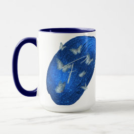 Taza Letra original azul real de mariposas F monograma