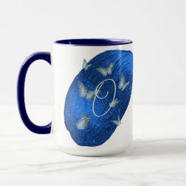 Taza Letra original azul real de mariposas o monograma