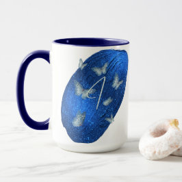 Taza Letra original azul real mariposas monograma I