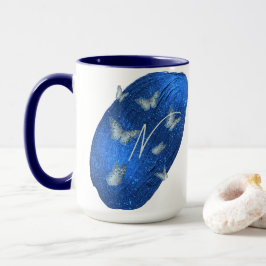 Taza Letra original azul real mariposas N monograma