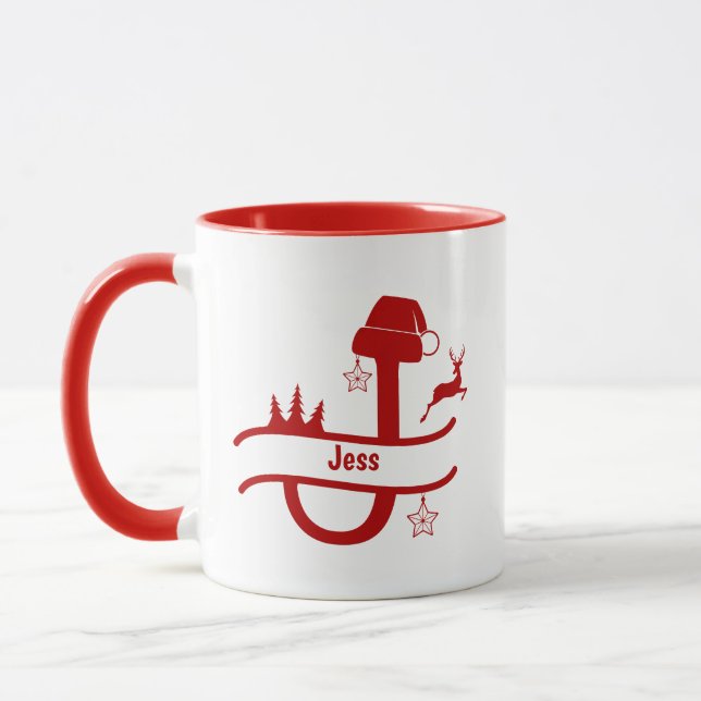 Taza Letra personalizado J Nombre Navidades Monograma M (Izquierda)