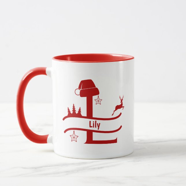 Taza Letra personalizado L Nombre Navidades Monograma M (Izquierda)