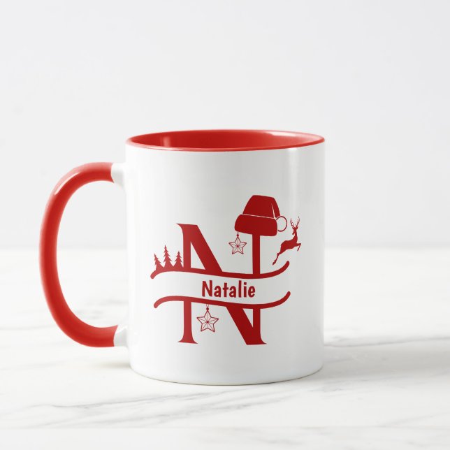 Taza Letra personalizado N Nombre Navidades Monograma M (Izquierda)