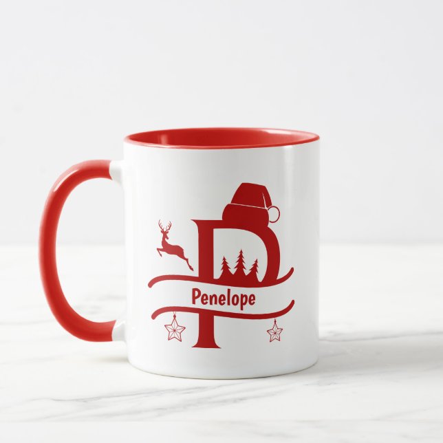 Taza Letra personalizado P Nombre Navidades Monograma M (Izquierda)