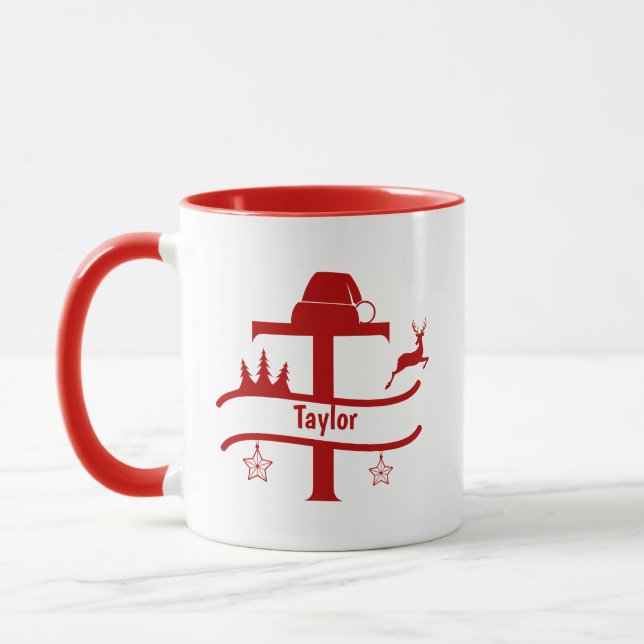 Taza Letra personalizado T Nombre Navidades Monograma M (Izquierda)